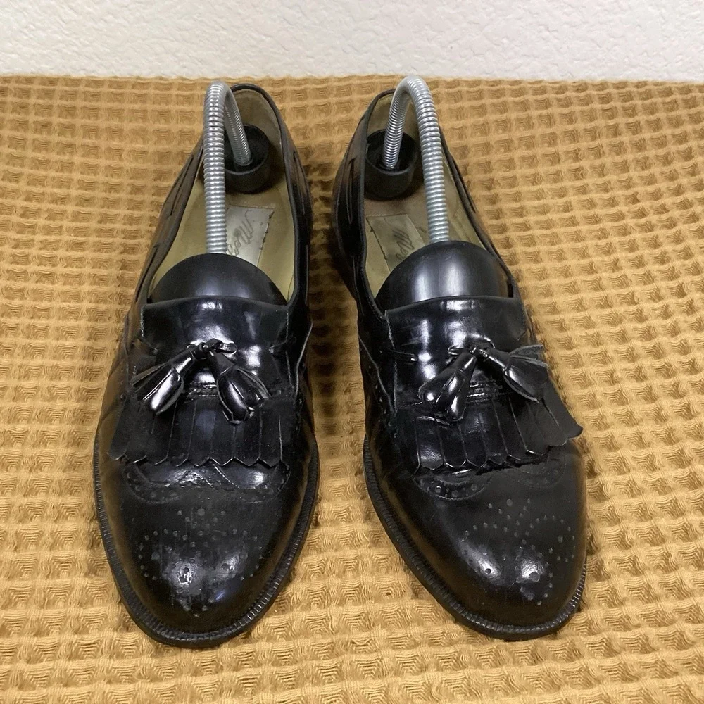 MEZLAN Men's 9M Santander Dress Shoes Black Leather Kiltie Tassel Loafers